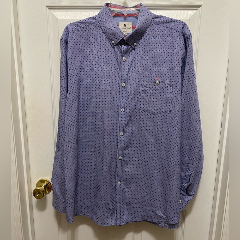 Men's Blue Steel & Jelly Polka Dot Button Down Shirt size XL